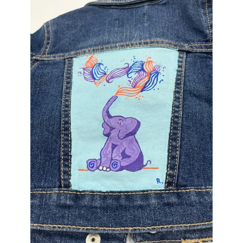 The Childrens Place Denim Jacket Girls Toddler 12-18mo Snap Up Handpainted Back